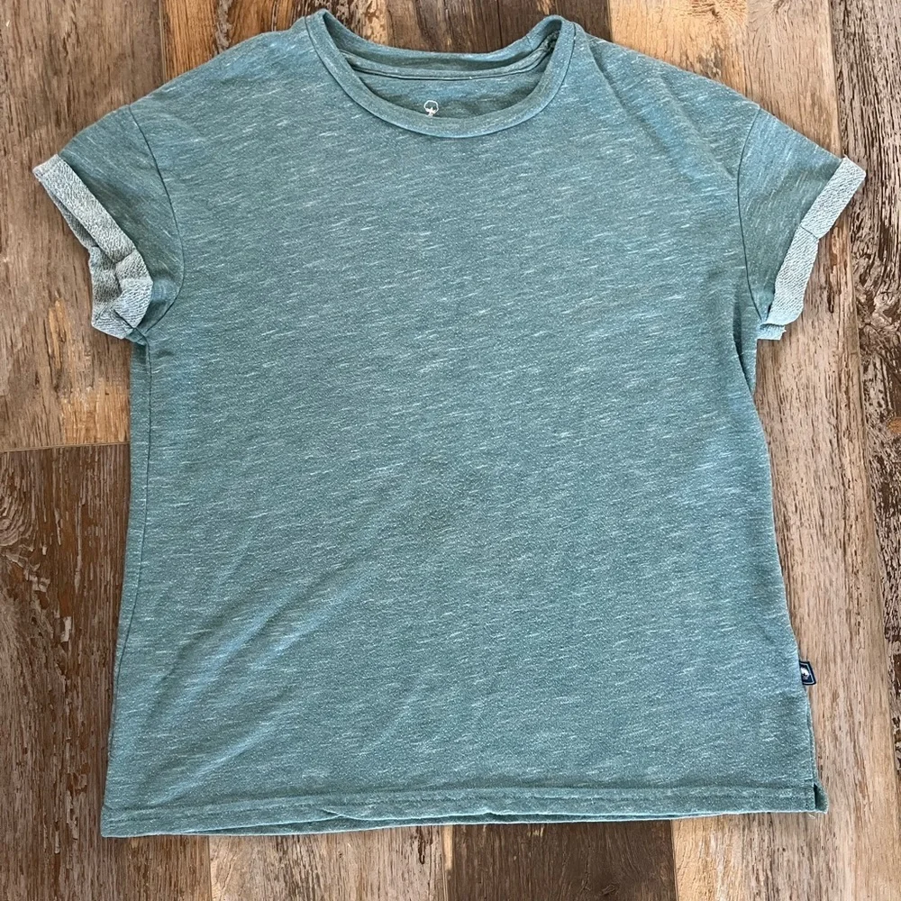 Southern Shirt Womens Muted Teal Heather Short Cuffed Rolled Sleeve Tee Medium